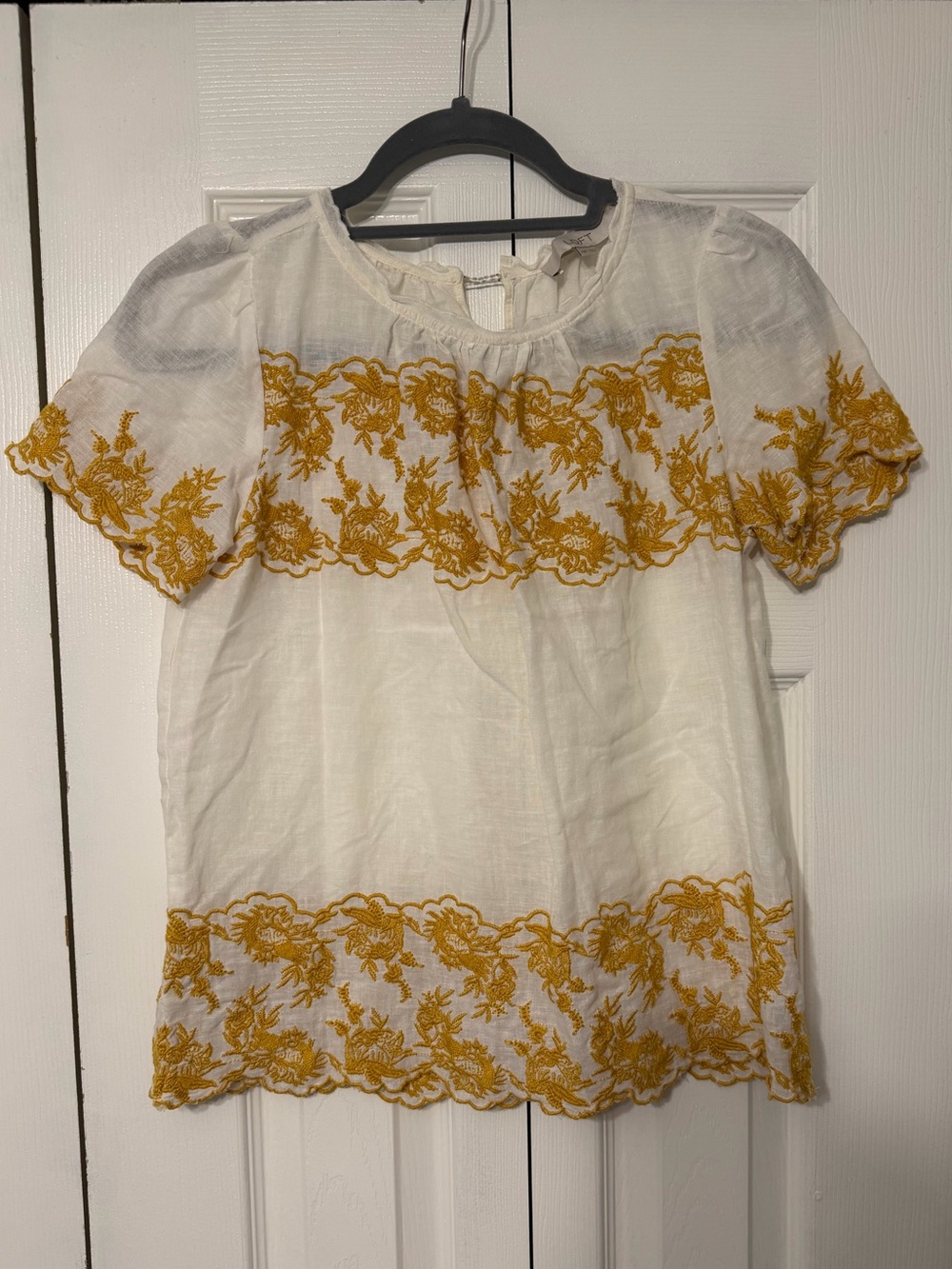 LOFT - Embroidered Detail Blouse - White/Yellow XSP